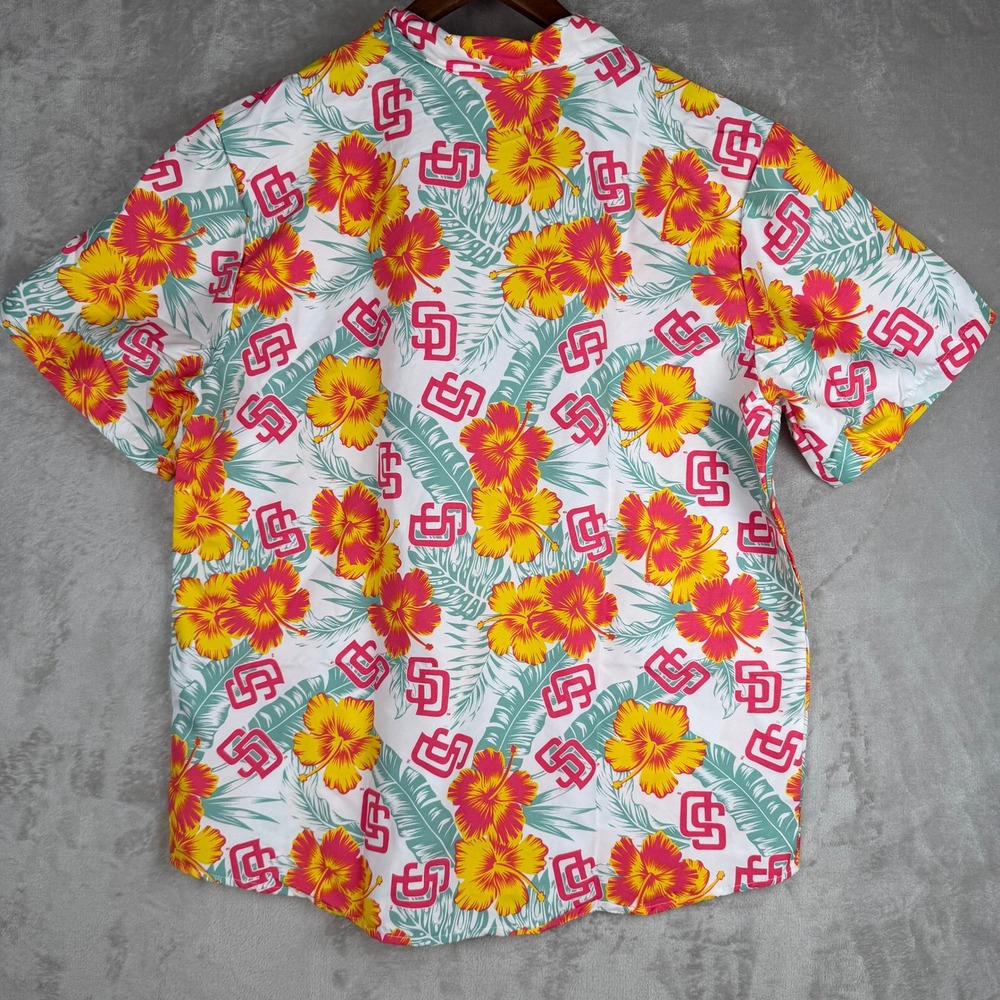 San Diego Padres baseball Hawaiian Shirt XL Pink Yellow Floral MLB‎ Button Up